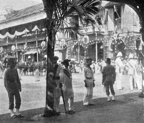Aguardando a chegada do Duque e da Duquesa de York, Singapura, ilustração do Rei, 25 de maio de 1901